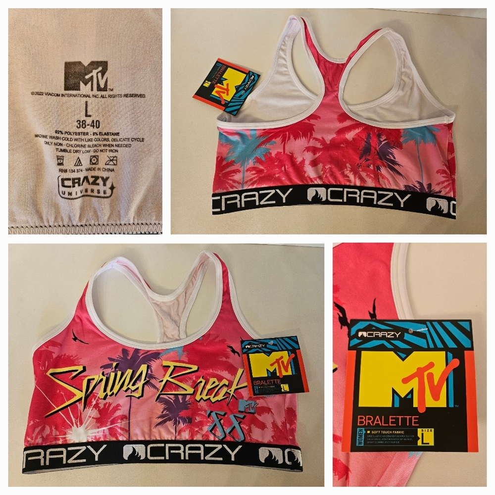 NWT CRAZYBOXER MTV Spring Women's Sports Bra 1988 size Large